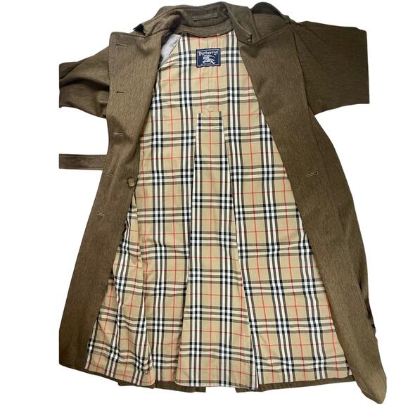 Vintage BURBERRY Heritage Trench Coat Size 10 L Signature Check Green Brown - Picture 2 of 15
